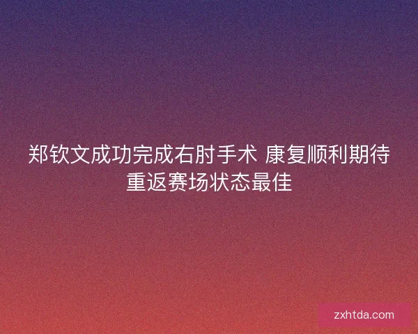 郑钦文成功完成右肘手术 康复顺利期待重返赛场状态最佳
